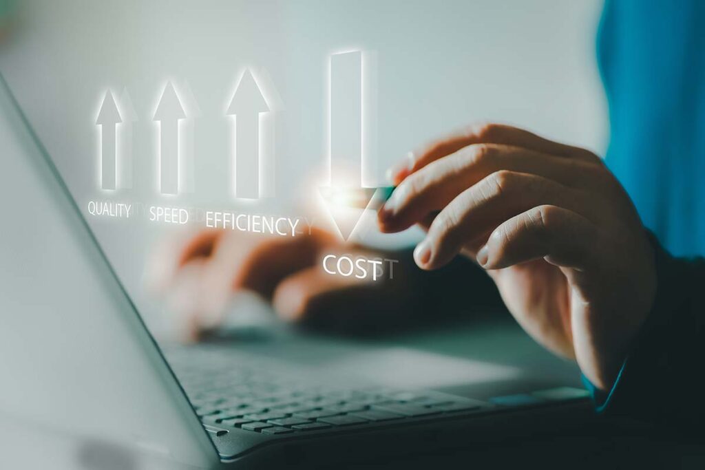 Performance concept of increase quality, speed, efficiency and reduce cost